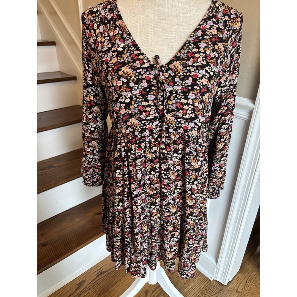 American‎ Eagle Floral Mini Dress Wmn Small Long Sleeve  Tiered Boho Cowgirl